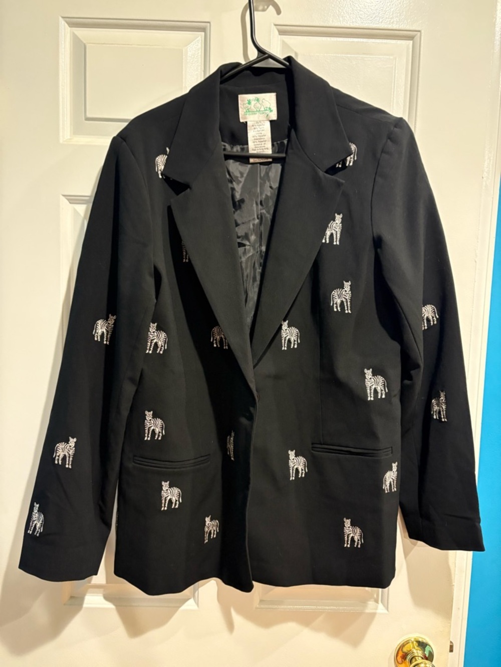 Quacker Factory women’s blazer jacket embroidered zebras black sz L